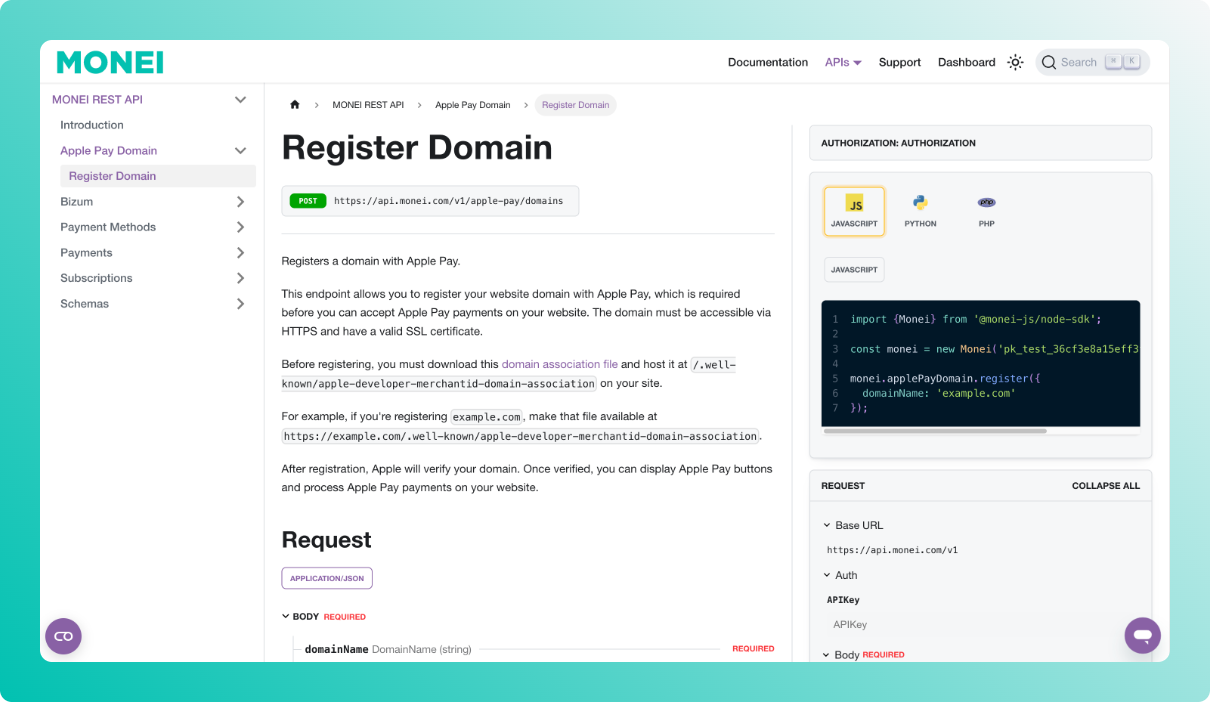 MONEI documentation screenshot