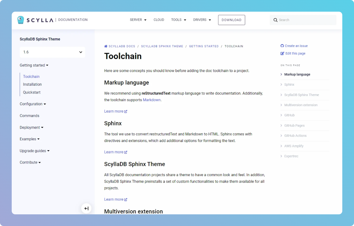 ScyllaDB documentation screenshot