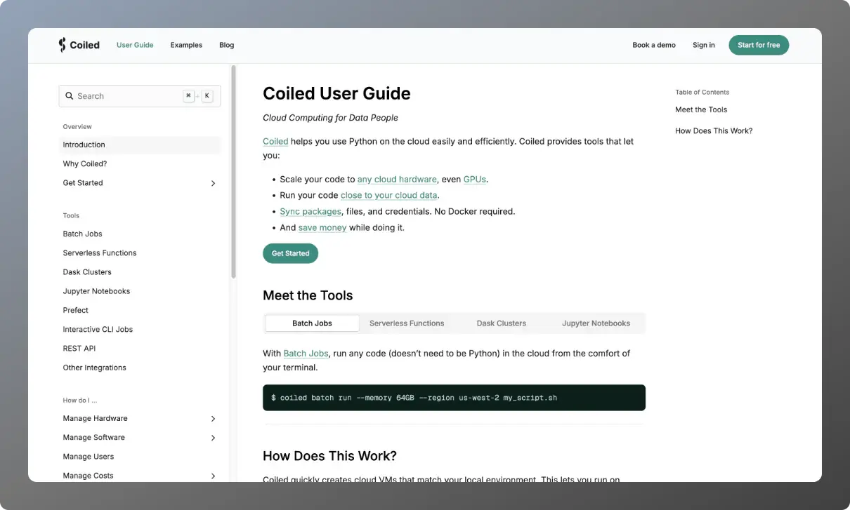 Coiled Docs documentation screenshot