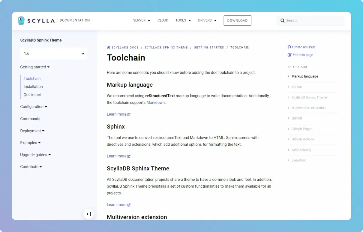 ScyllaDB documentation screenshot